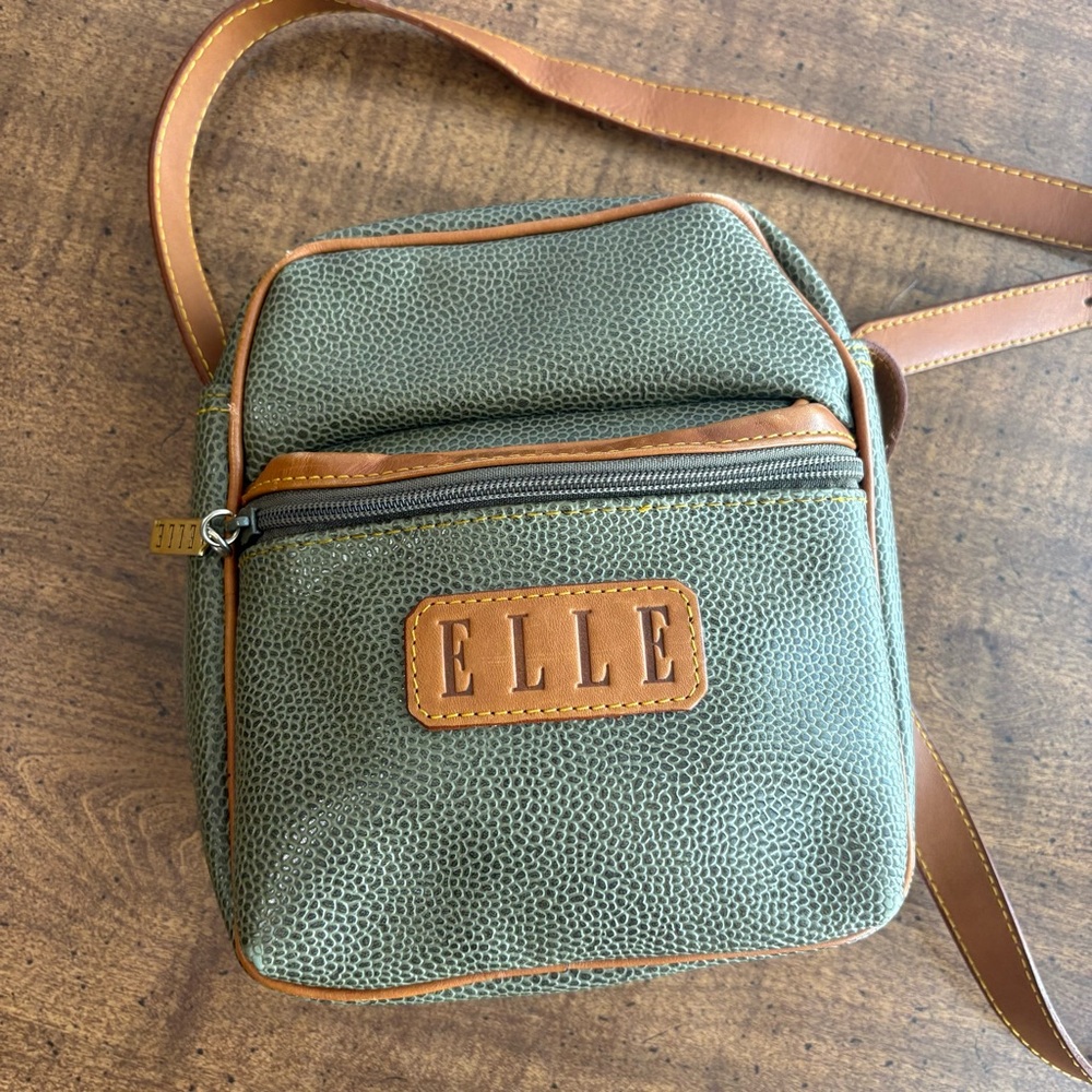 Elle genuine leather Crossbody purse gray & brown small cl